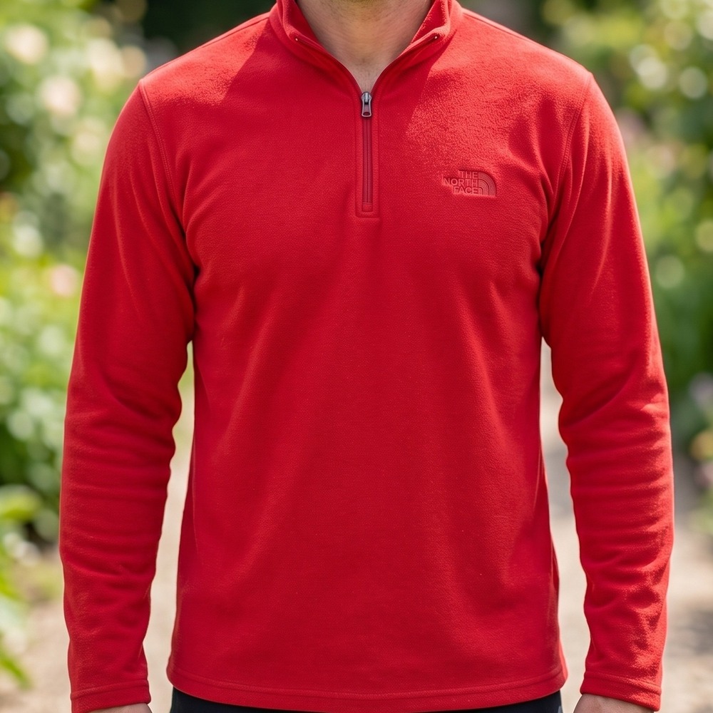 The North Face Men TKA 100 Fleece Quarter Zip Pullover Red Mock Neck Long Sleeve